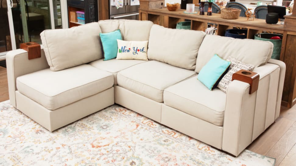 The Lovesac Sactional configured as three seats and a right-side chaise.