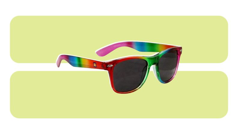 A pair of rainbow-colored sunglasses.