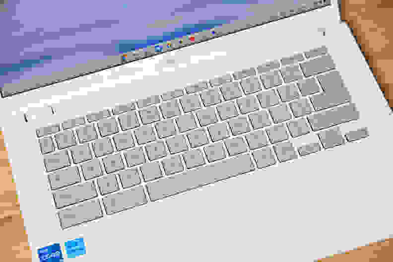 A downward photo of the Asus Chromebook CX34 Plus keyboard.