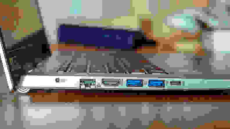 A side view of the laptop showing off its ports