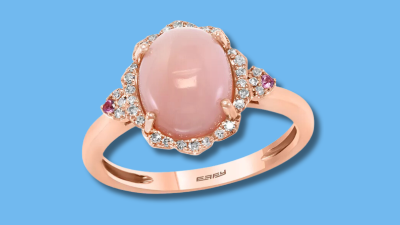 The Pink Opal and Diamond Rose Gold Ring is perfect to wear with a pink outfit.