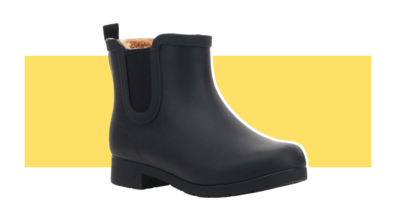 A rubberized Chelsea-style winter boot.