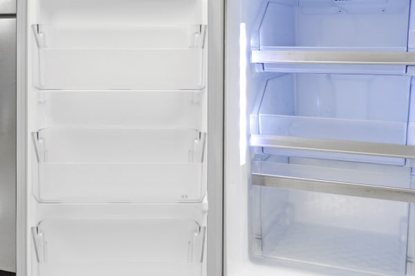 Door storage in the LG LPXS30866D's freezer is composed of three shallow shelves that supplement the larger pullout drawers.
