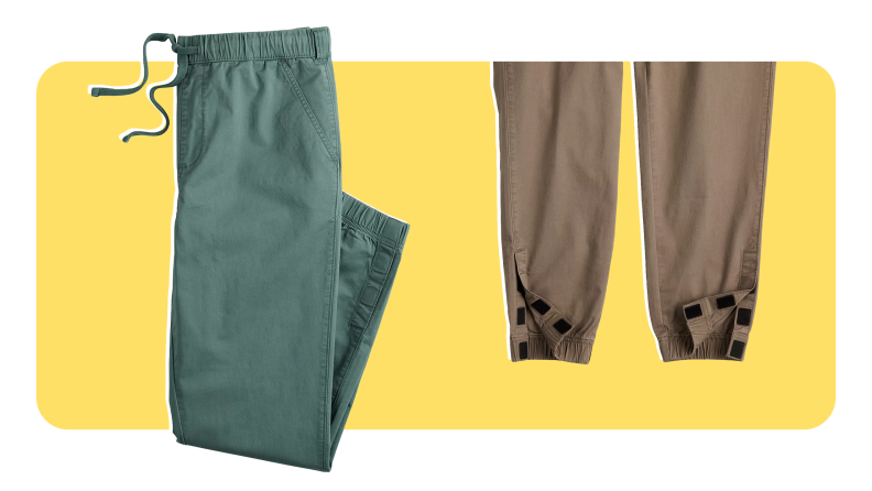 Two pairs of green and brown pants with velcro closures from Sonoma Goods For Life.