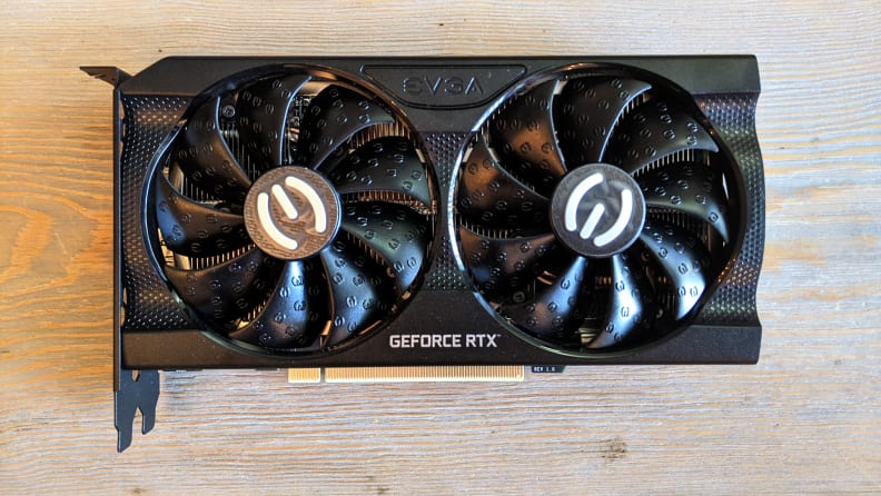 A top-down view of a graphics card