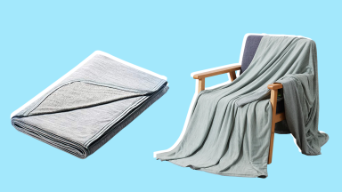 On left, folded blanket. On right, blanket draped over armchair.