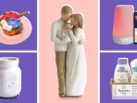 parents and baby figure/bouquet cupcake/oil diffuser/aveeno bathtime soapset/light up sound machine with remote