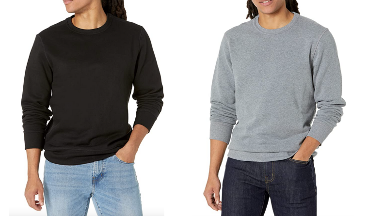 Two men standing wearing crewneck sweatshirts