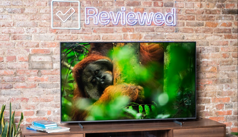 A Samsung Q60B QLED TV displaying 4K/HDR content in a living room setting