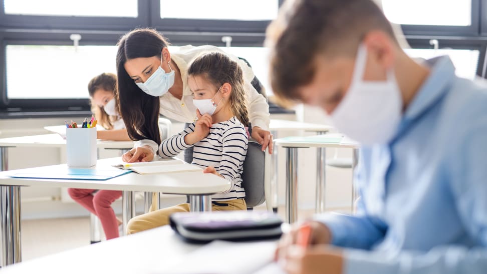 Kids at school with masks