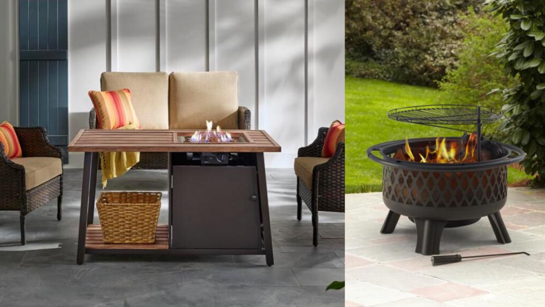 The Hampton Bay Fordham LP fire pit coffee table and the Hampton Bay Piedmont steel fire pit are both popular choices at The Home Depot.