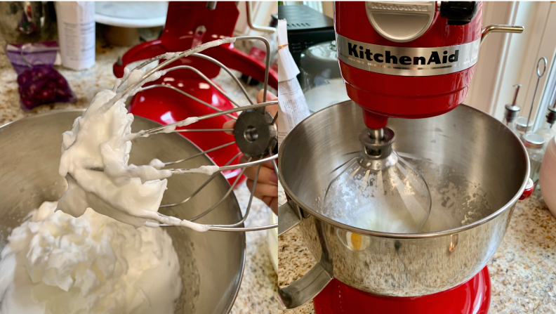 强大的KitchenAid立式搅拌机可以快速搅拌蛋白霜。