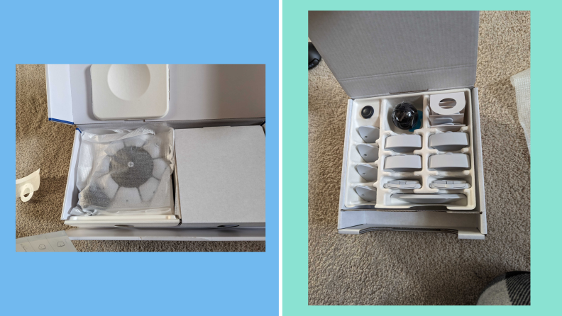 Two shots of open Access Controller box. One shows controller, and the other shows the key caps.