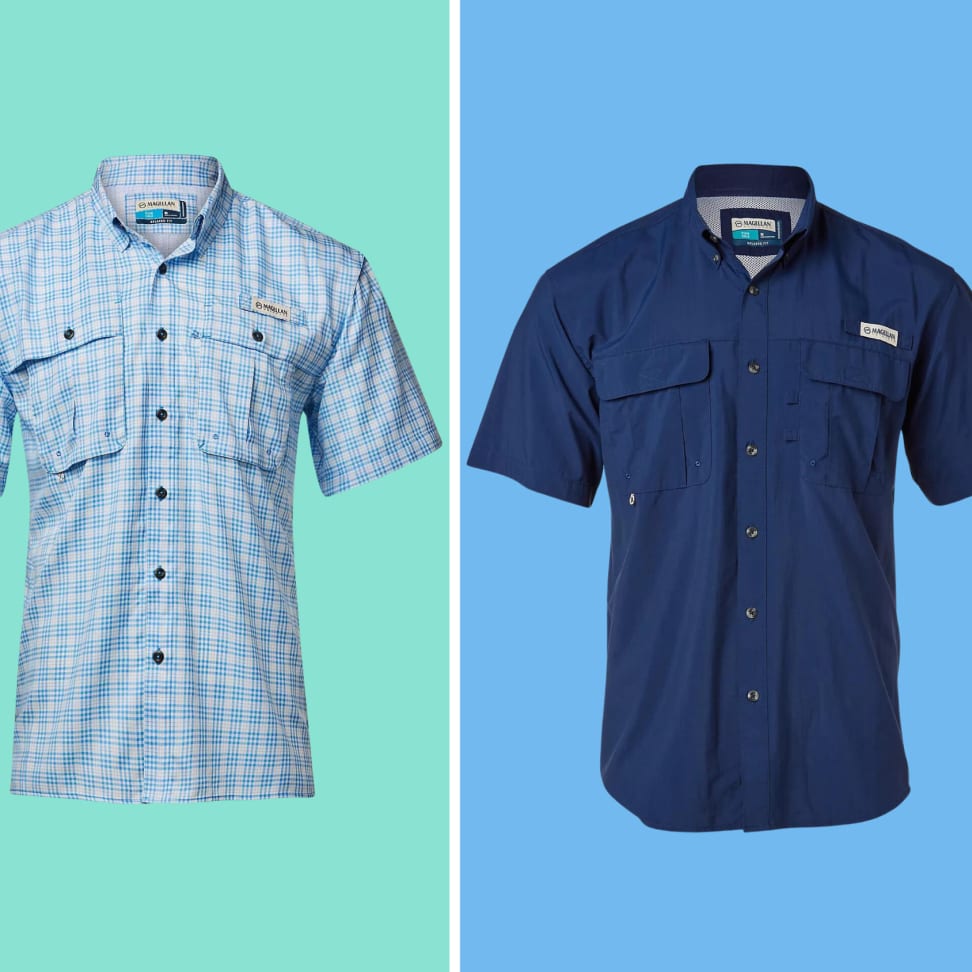 Magellan Outdoors Men's Fishing Shirt, Short Sleeve Button-Down Fish Gear  Top