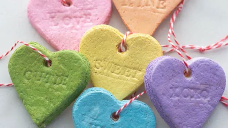 Colorful salt dough conversation hearts.