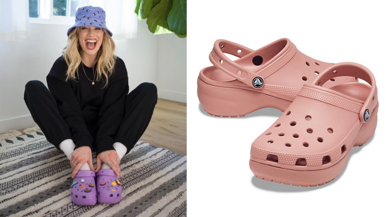 Platform Crocs in purple and blush pink