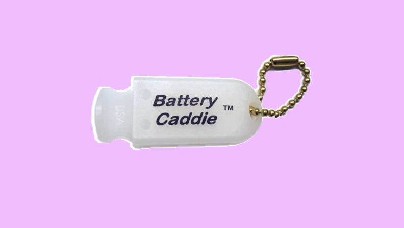White Hearing Aid Battery Caddie with Keychain.