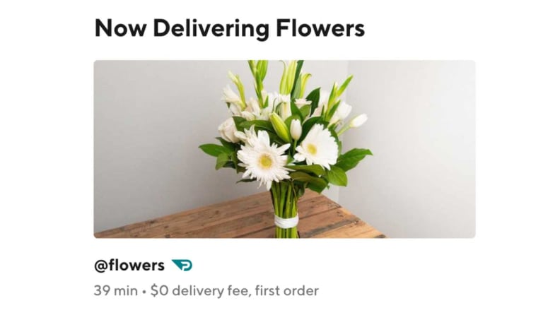 Screenshot of DoorDash interface with flower delivery feature.