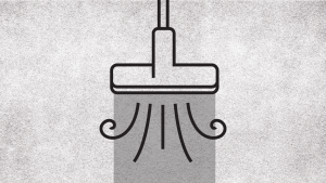 A graphic of a vacuum sucking up a rug