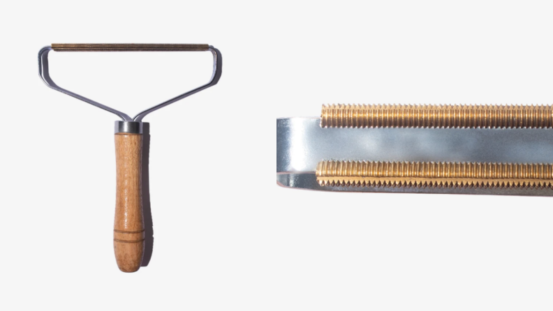 Wooden and metal lint razor.