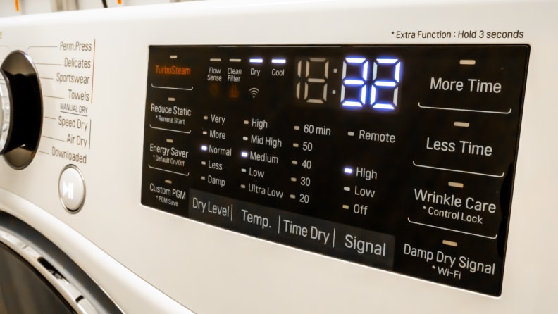 The LG DLEX3900W dryer's control panel