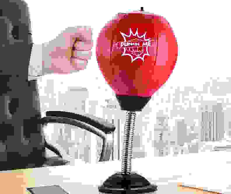 A desk-mounted punching ball