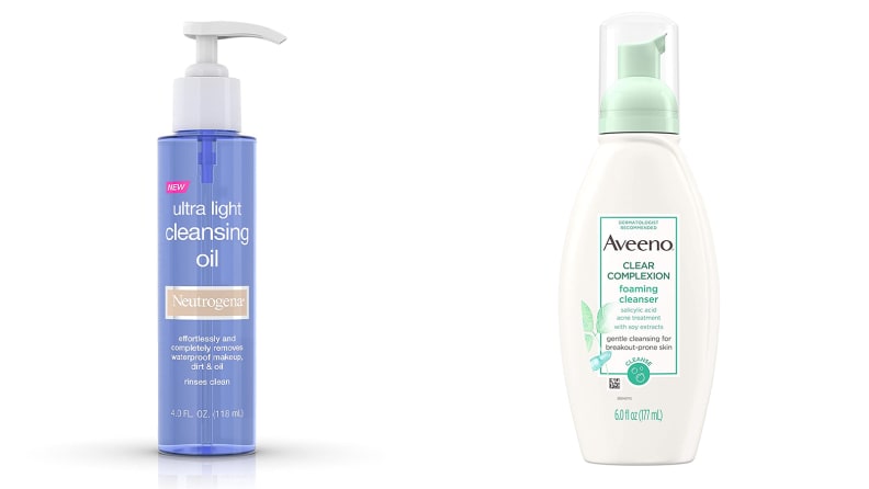The Neutrogena Ultra Light Face Cleansing Oil & Makeup Remover and the Aveeno Clear Complexion Foaming Cleanser.
