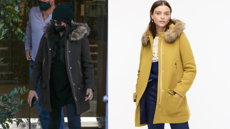 Meghan Markle and a model sport the same J. Crew wool parka.