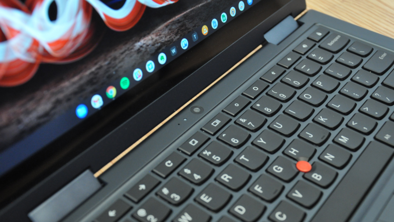 A detail shot of the Lenovo ThinkPad C13 Yoga Chromebook.