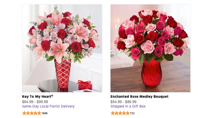 Two bouquets on 1-800-Flowers
