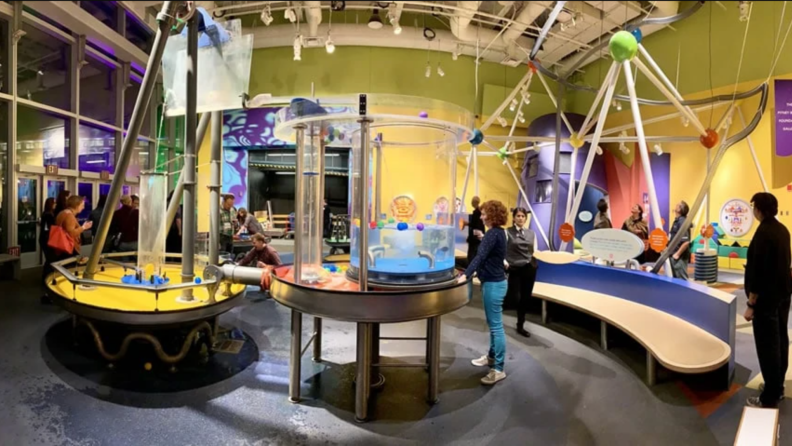 Inside of a brightly colored children's museum.