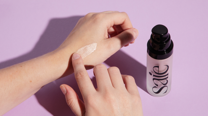 Glowy Super Gel being applied to a hand.