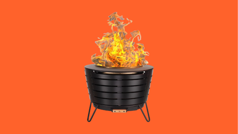 Fire pit with fire against orange background