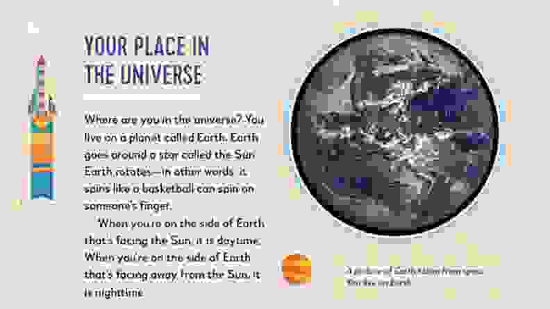 A book page that shows the Earth with the title "your place in the Universe"