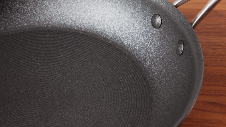 A close-up of a Circulon pan.