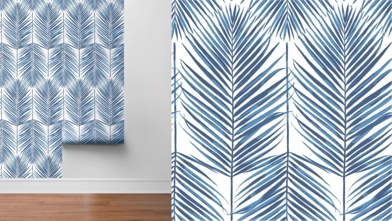 Blue palm leaf wallpaper.