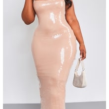 Product image of Pretty Little Thing Plus Nude Sequin Strappy Midaxi Dress