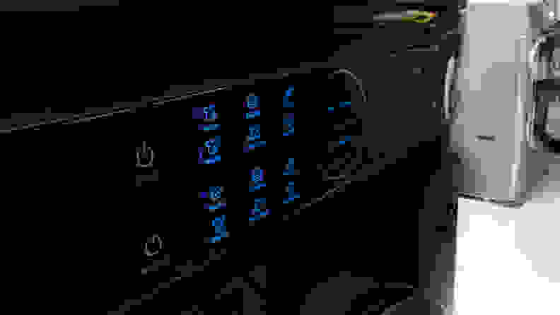 A close-up of the LG WashTower's control panel, located in the center of the device.
