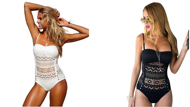 Lookbook Store Women's Crochet Lace Halter Swimsuit
