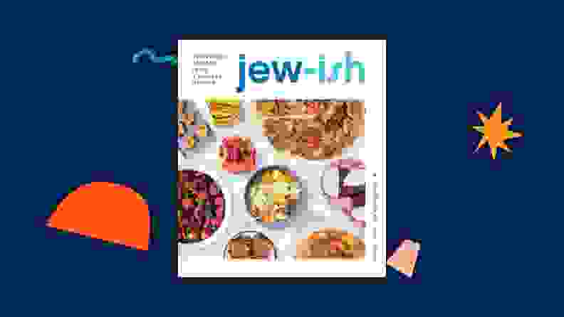 Jew-ish cookbook against a dark blue background.