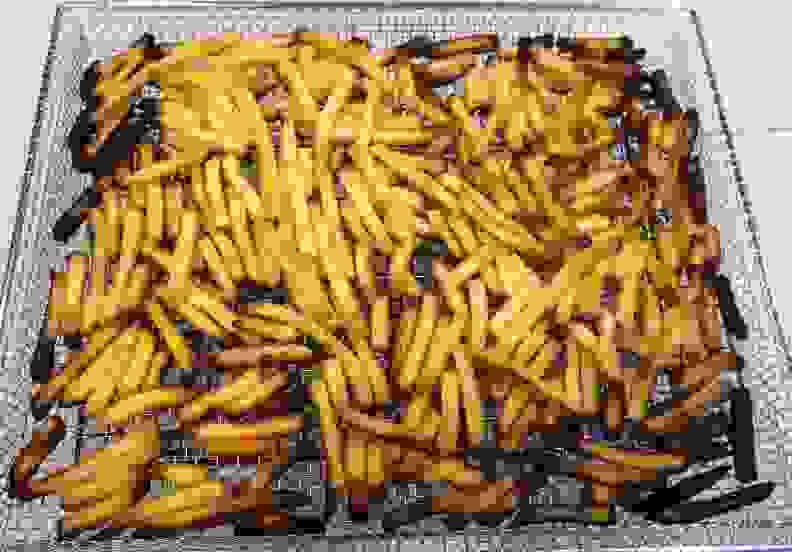 The frozen fries cooked in Air Fry mode were cooked all the way through, and were not oily at all.