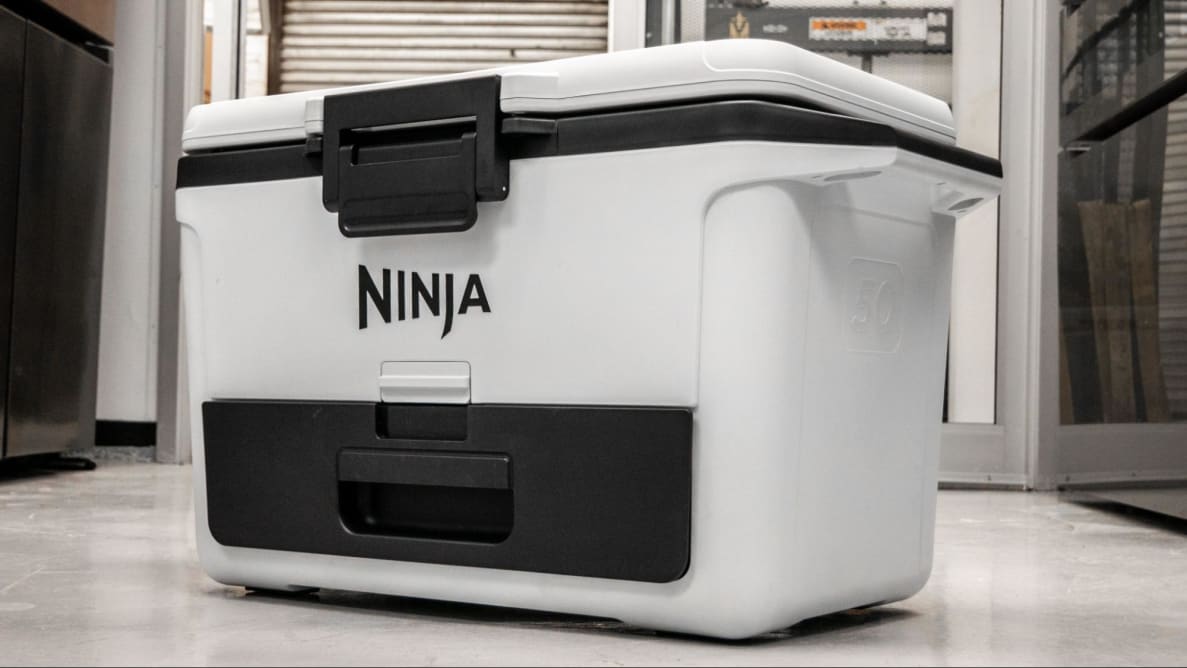 A white Nina FrostVault hard cooler on full display.