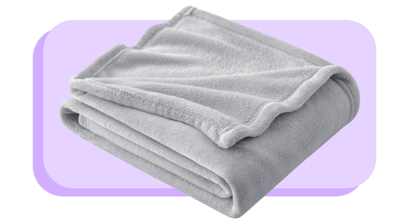 Product shot of the gray Bedsure Fleece Blanket folded into square.