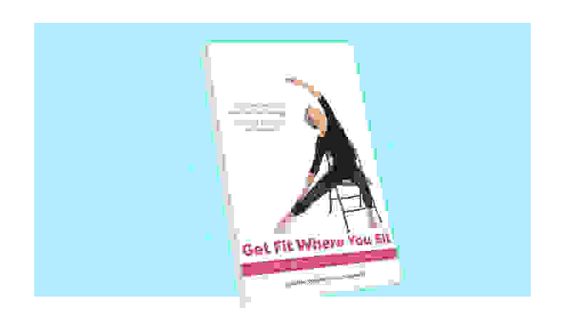 The cover of Get Fit Where You Sit against a blue background.