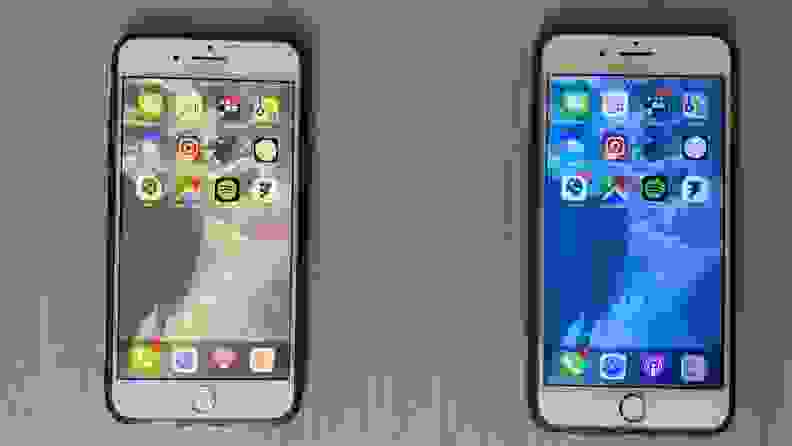 an iphone with and without night shift