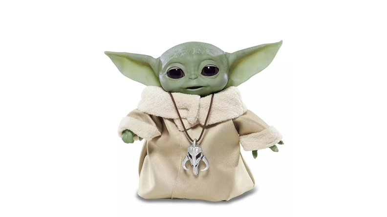 Animatronic Baby Yoda toy.