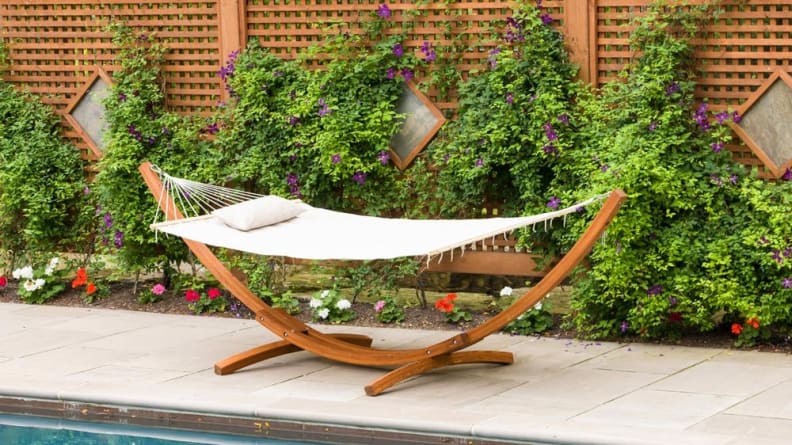 The freestanding wooden frame can be placed anywhere.
