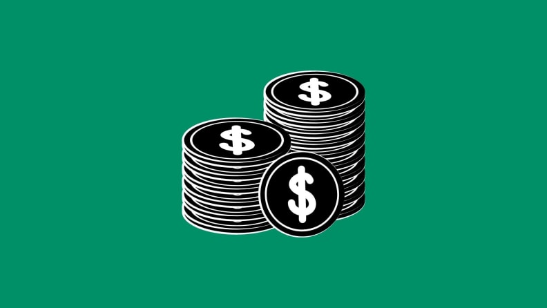 An illustrated stack of coins on a green background