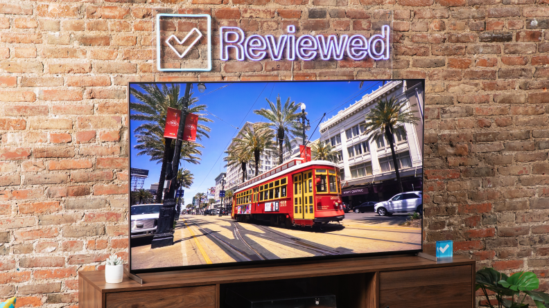 The Sony X93L TV displaying a streetcar trolley.