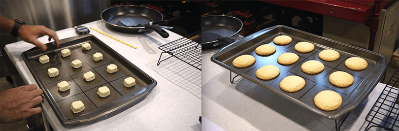 Cookies before and after the bake test.